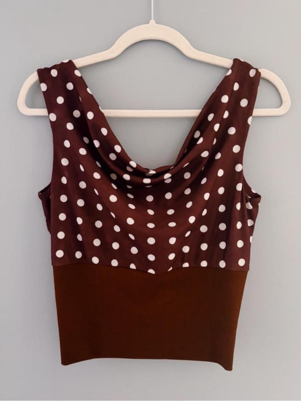 Polka Dot Cowl Neck Brown Top